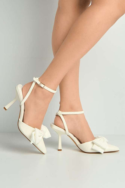 Alua Bow Detail Anklestrap Court Shoes in White