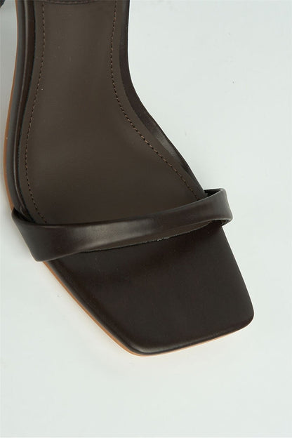 Zaliyah Thin Strap Band Anklestrap Heeled Sandals in Brown