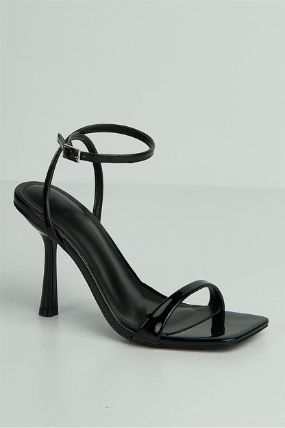 Zaliyah Thin Strap Band Anklestrap Heeled Sandals in Black