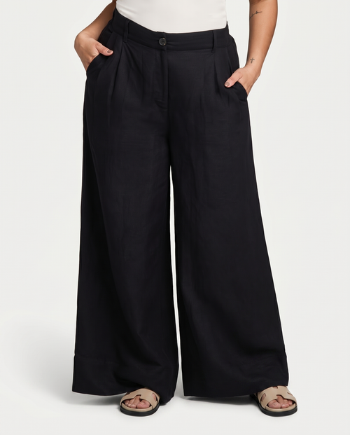 Womens Resort Linen Wide Leg Trouser