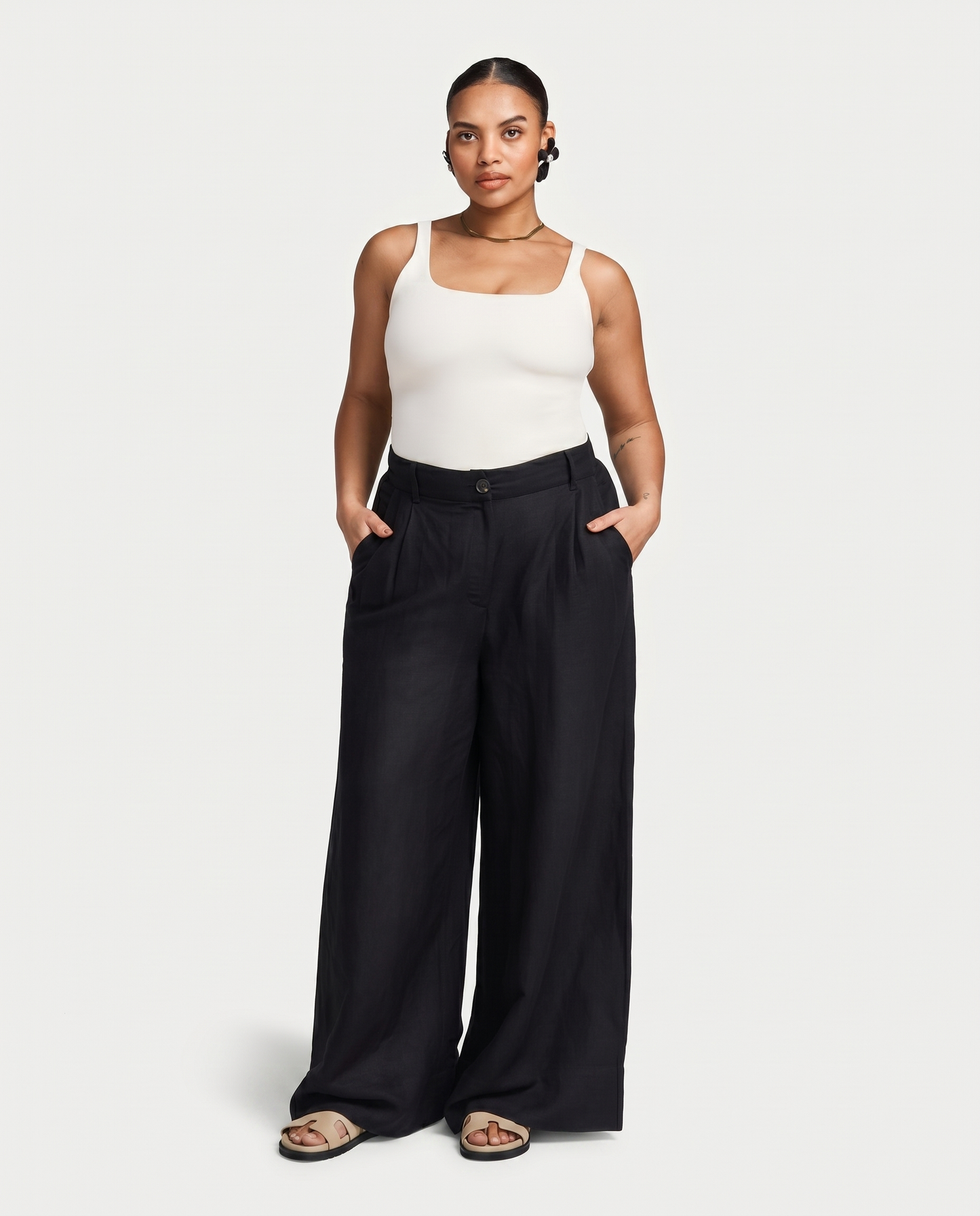 Womens Resort Linen Wide Leg Trouser