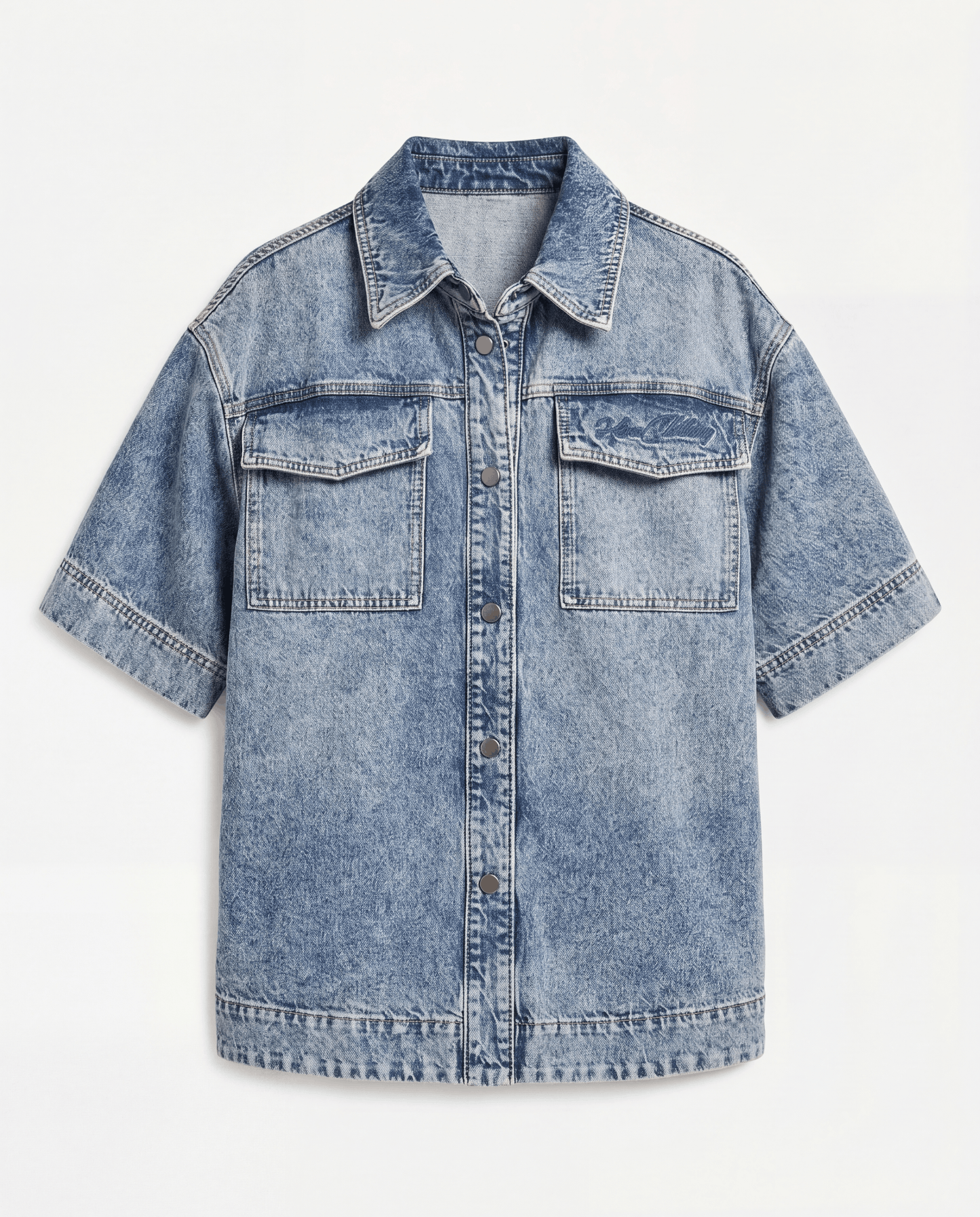 Womens Denim Short Sleeve Shirt