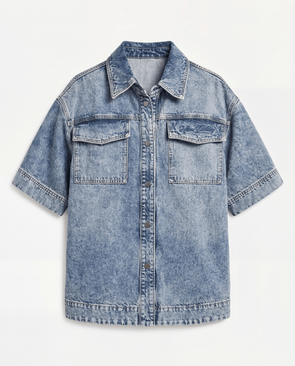 Womens Denim Short Sleeve Shirt